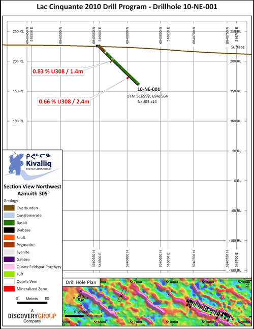 Lac Cinquante 2010 Drill Program - Drillhole 10-NE-001